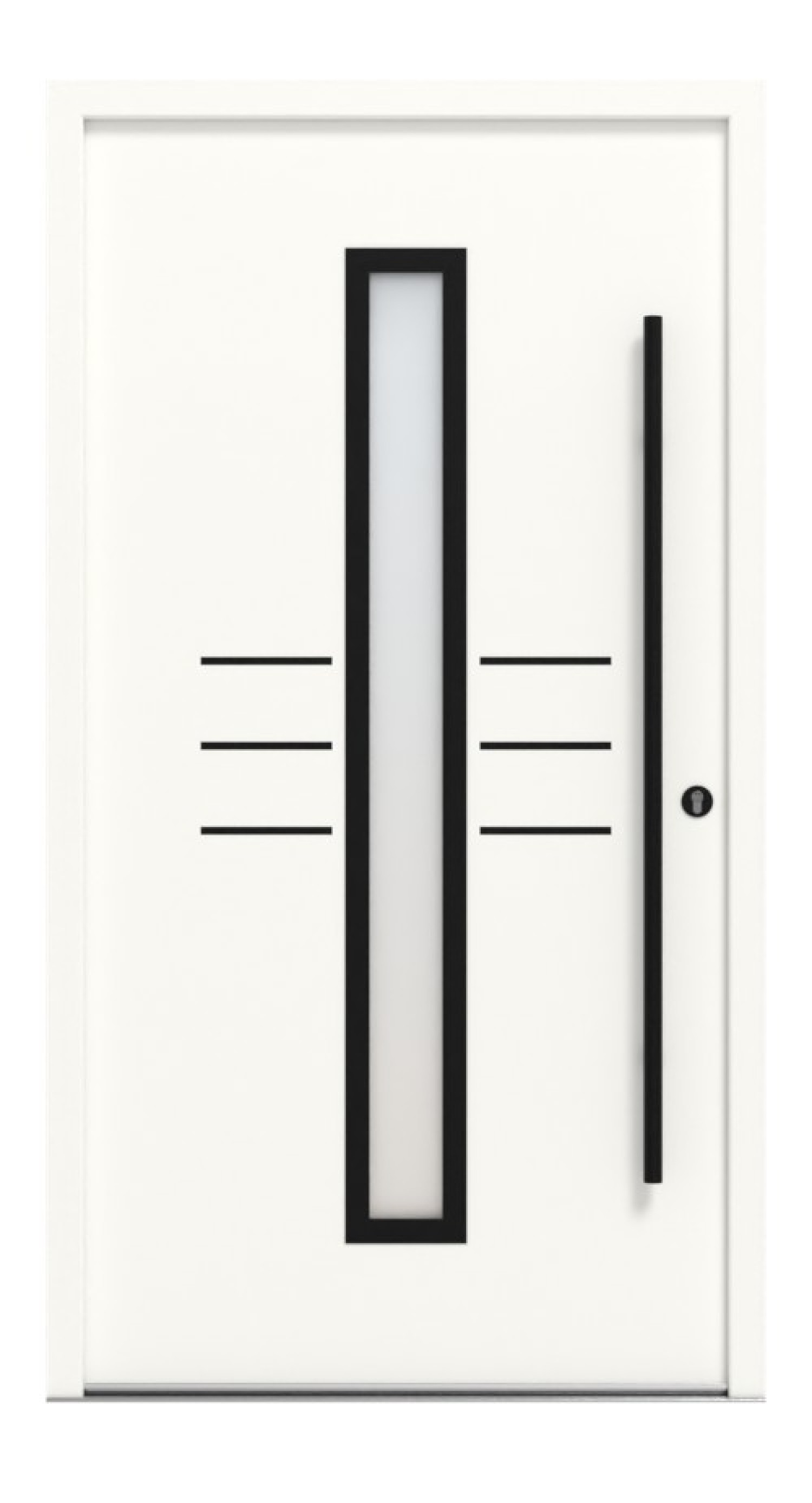 Interio Energiespar-Haustür Stahl-Alu Black Design Motiv B07 RAL 9016-RAL 9016 Frontansicht außen