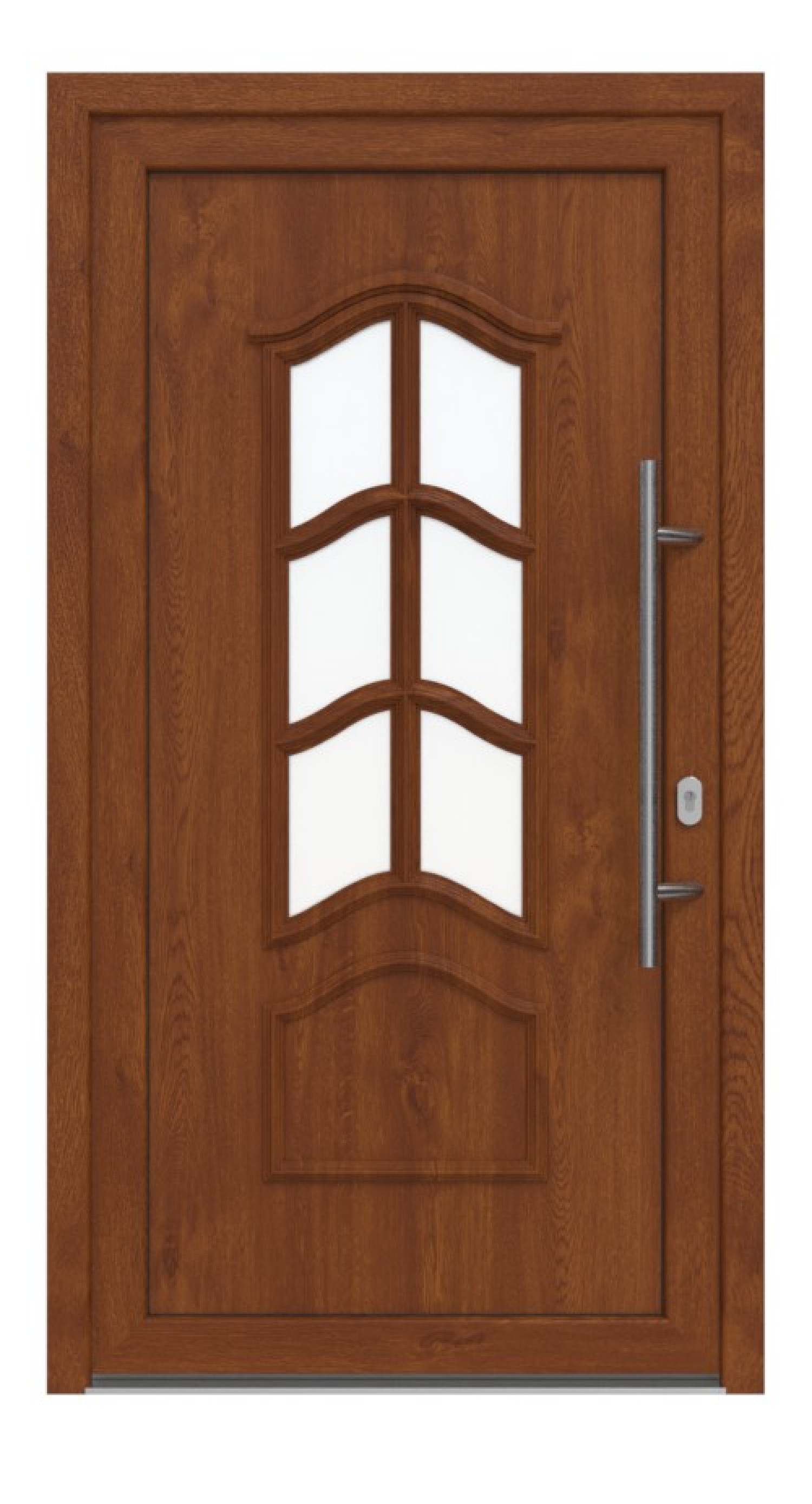 Haustür Kunststoff Premium T037 Golden Oak-RAL 9016 Frontansicht außen