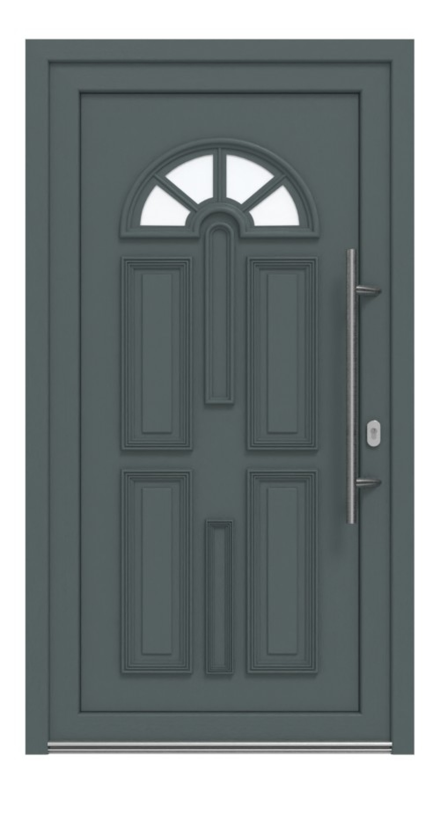 Haustür Kunststoff Premium Plus T015 Quarz Grau-RAL 9016 Frontansicht außen