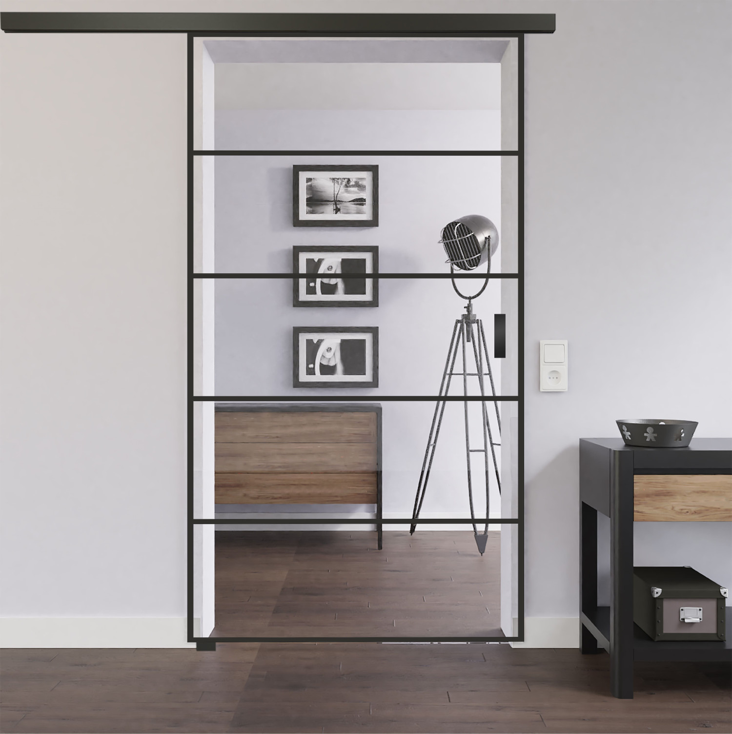 LIENBACHER GLAS Ganzglas Schiebetür-Set Black Signature ST 620 mit Streifen Klarglas inkl. Schiebetürsystem