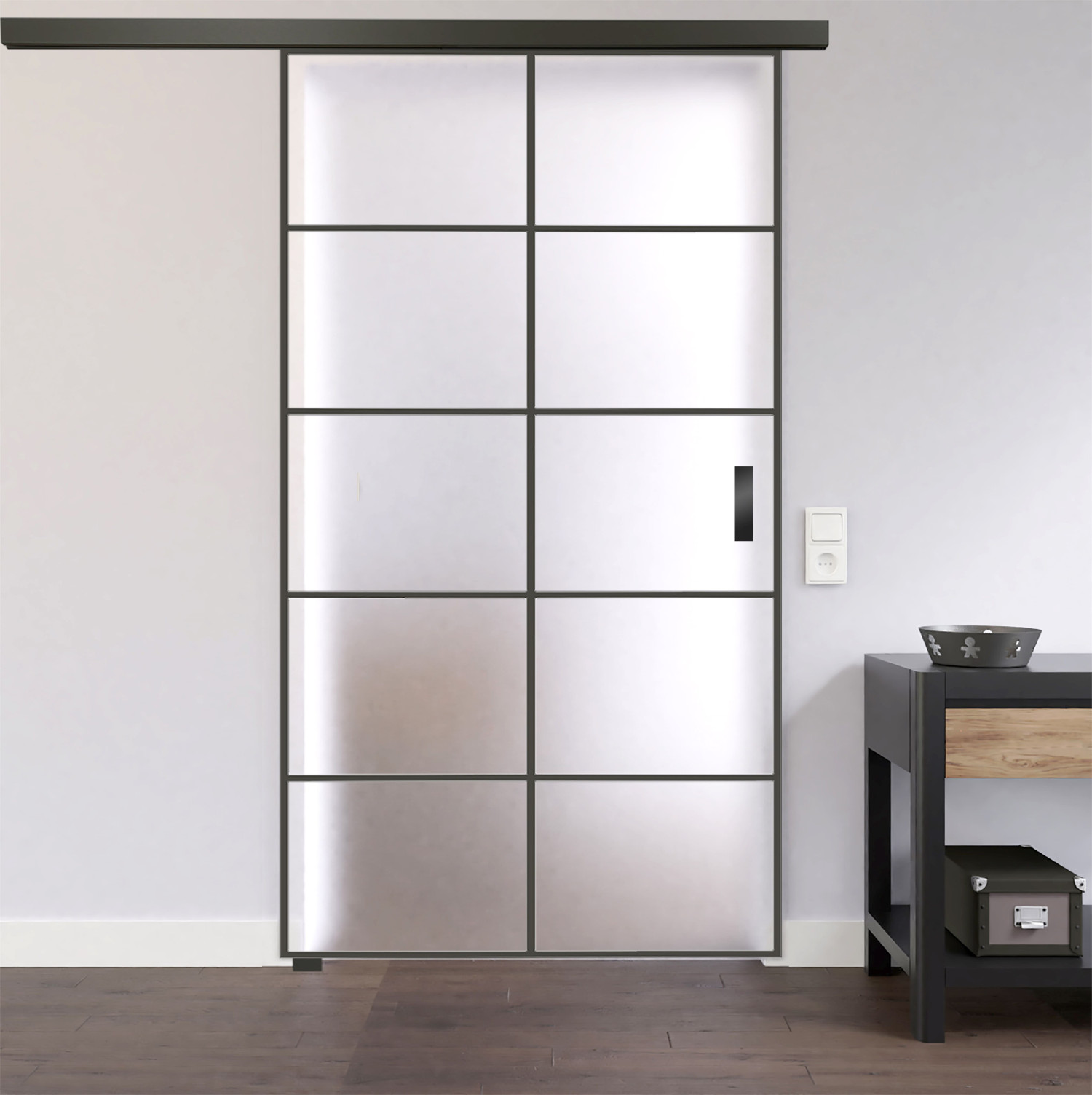 Ansicht von Black Signature mit Streifen ST 621 Satiniert Glasschiebetür-Set inkl. Schiebetürsystem - Lienbacher Glas