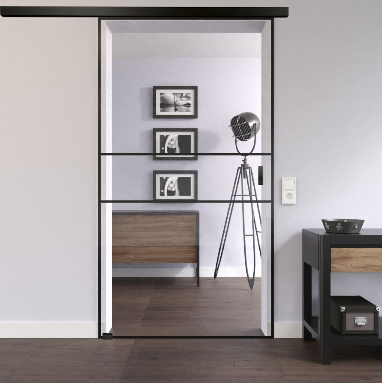 LIENBACHER GLAS Ganzglas Schiebetür-Set Black Signature ST 622 mit Streifen Klarglas inkl. Schiebetürsystem