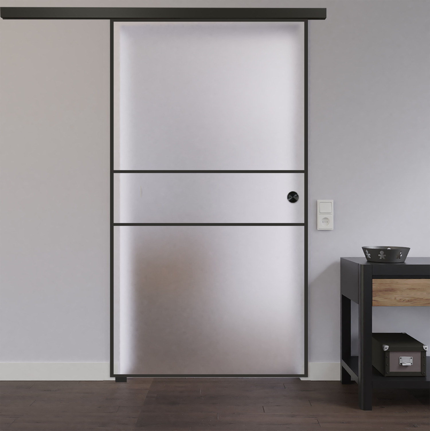 Ansicht von Black Signature mit Streifen ST 622 Satiniert Glasschiebetür-Set inkl. Schiebetürsystem - Lienbacher Glas