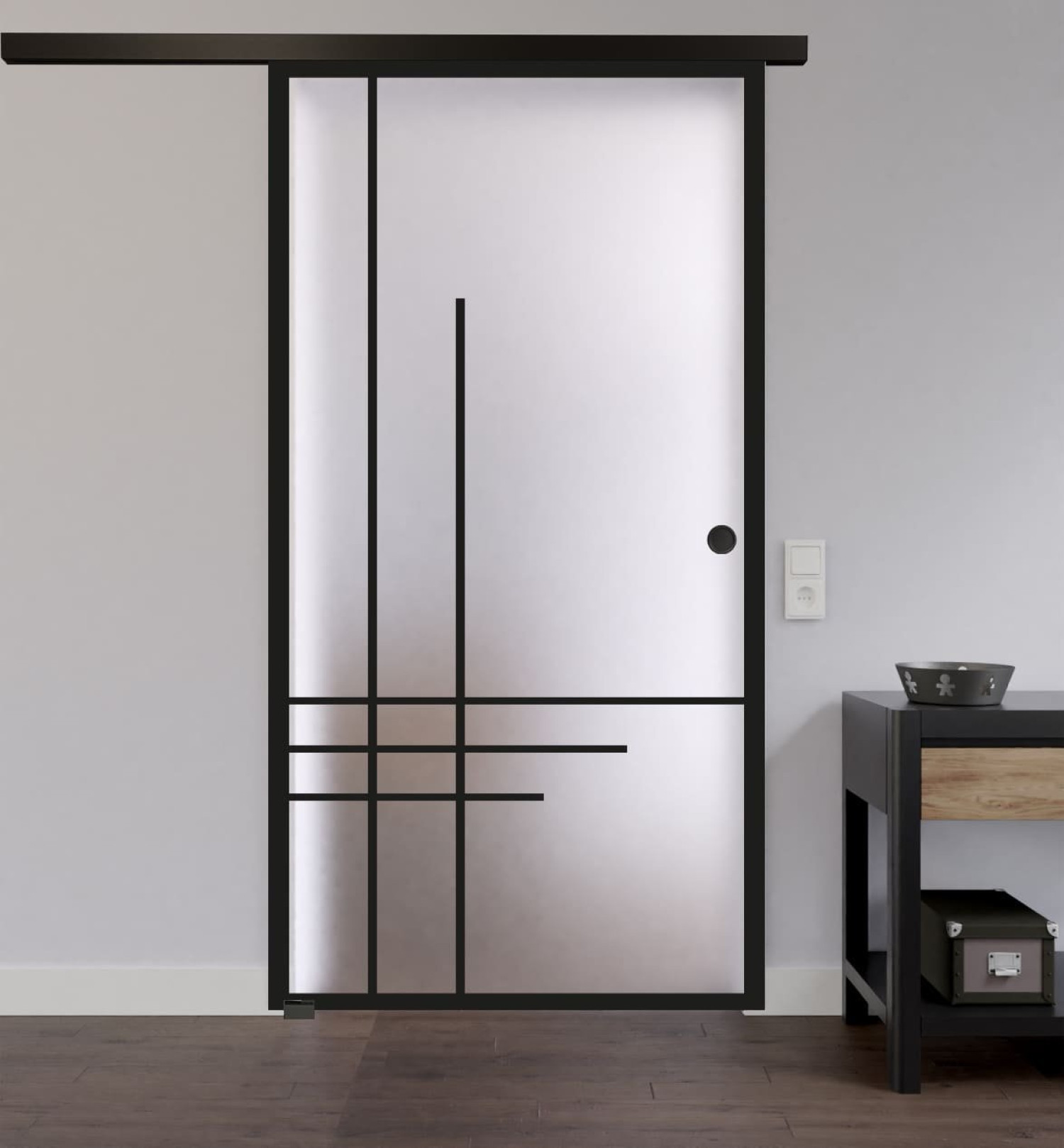 LIENBACHER GLAS Ganzglas Schiebetür Modell 657 Black Signature Satiniert