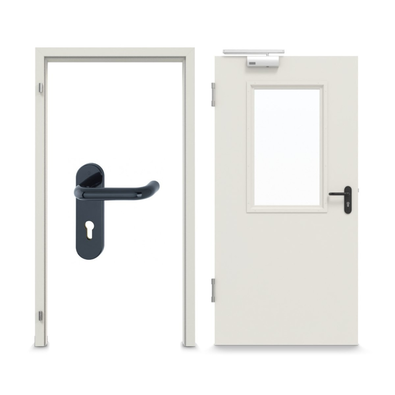 Komplettset-Ansicht von HÖRMANN Innentür-Set Stahl mit Feuerschutzfunktion STU/STS T30-1 mit Lichtausschnitt LA-B2 inkl. 2-schaliger Umfassungszarge