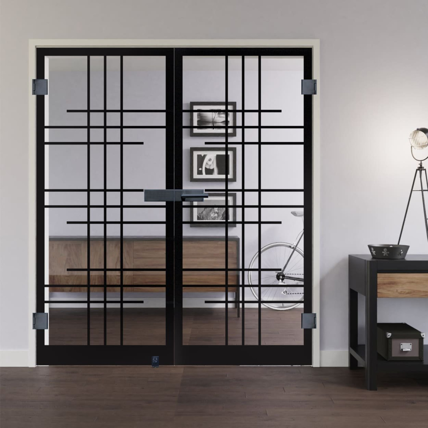 LIENBACHER GLAS Ganzglas Doppelflügeltür Modell 624 Black Signature Klarglas
