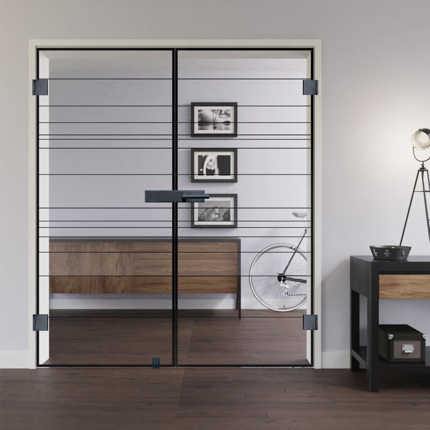 LIENBACHER GLAS Ganzglas Doppelflügeltür Modell 625 Black Signature Klarglas