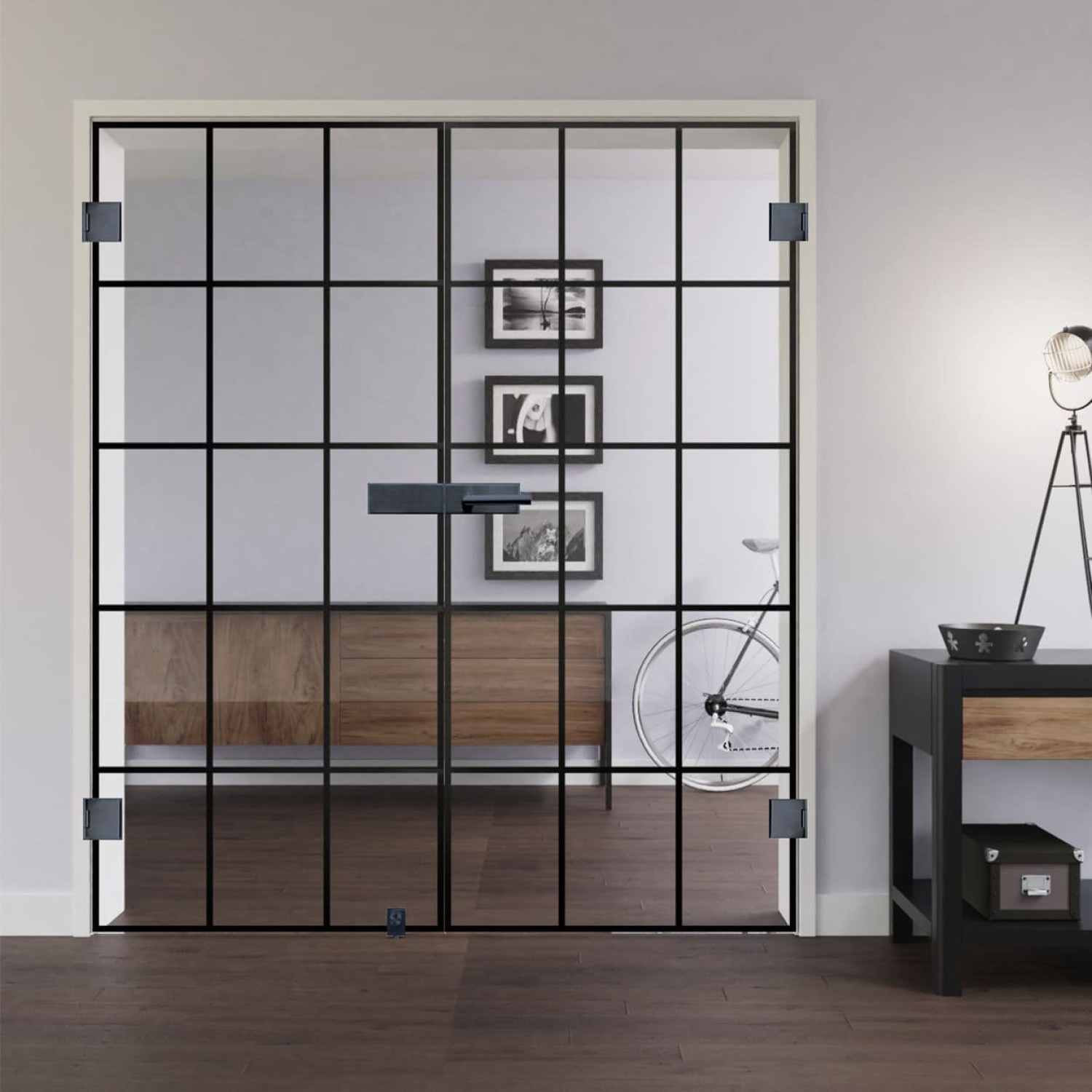 LIENBACHER GLAS Ganzglas Doppelflügeltür Modell 633 Black Signature Klarglas