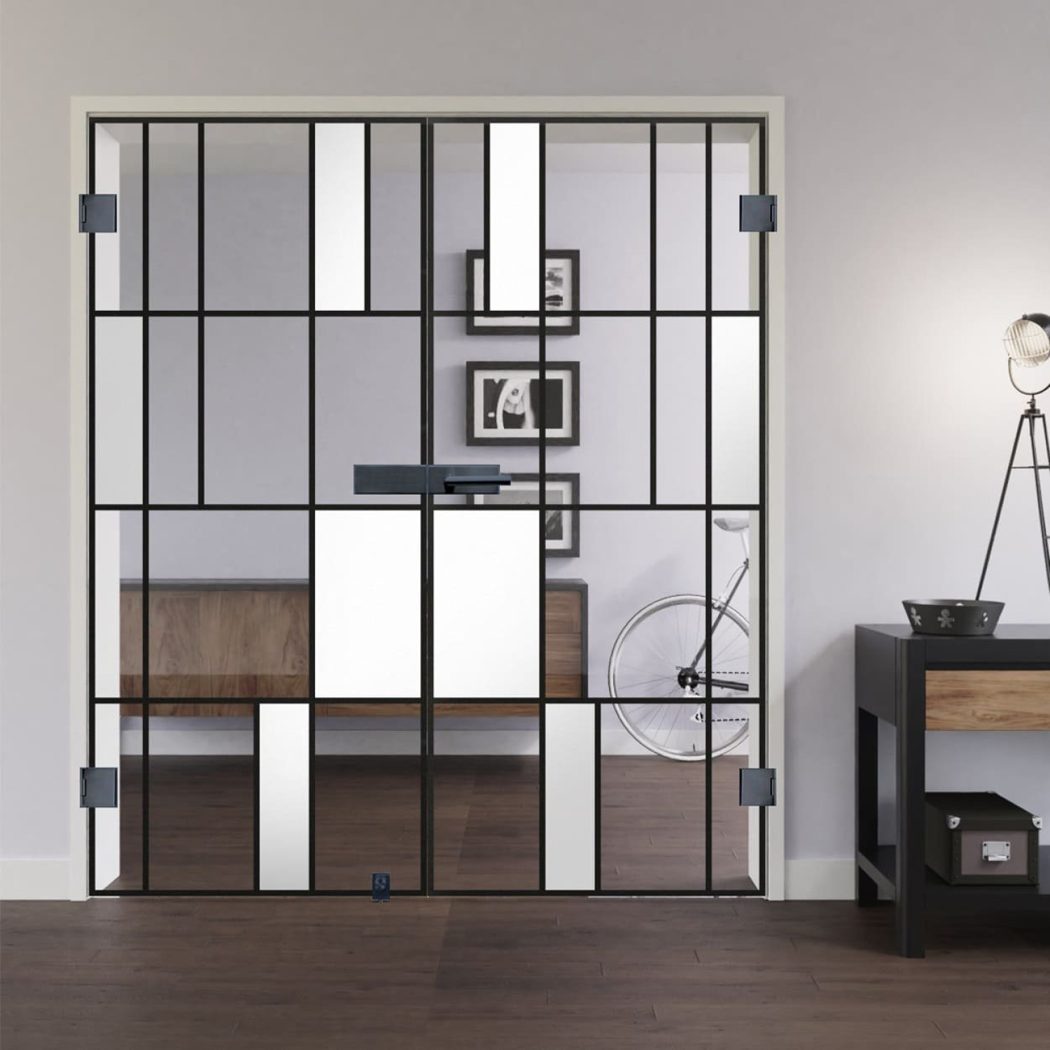 LIENBACHER GLAS Ganzglas Doppelflügeltür Modell 640 Black Signature Klarglas