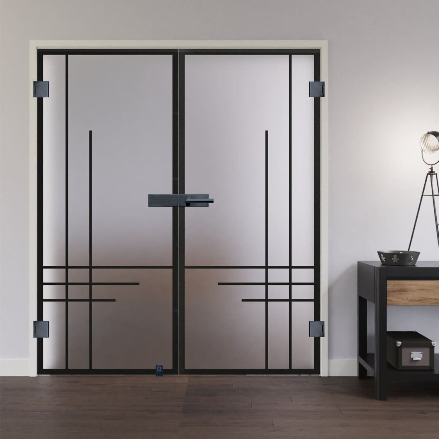 Ansicht von LIENBACHER GLAS Ganzglas Doppelflügeltür Modell 657 Black Signature Satiniert