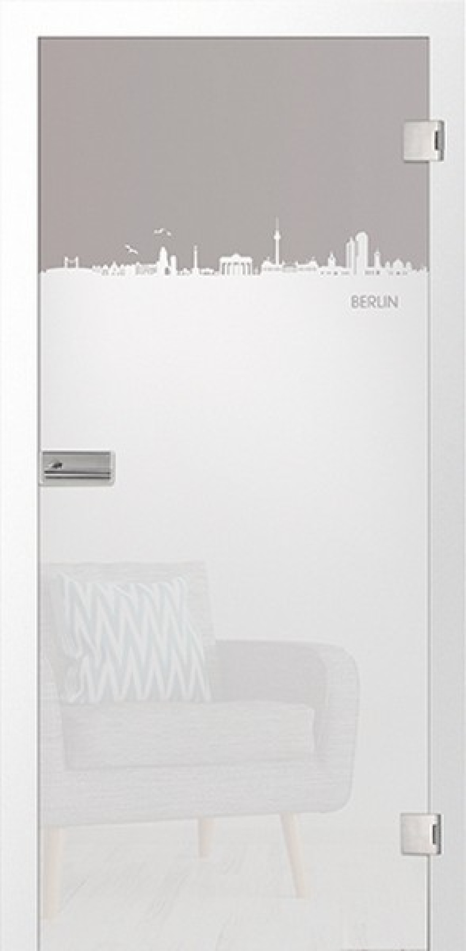 ERKELENZ Glastür Skyline Berlin Mattierung mit Motiv matt