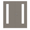 HUGA Doppelflügeltür Taupe Lack Basic mit Lichtausschnitt LA-24 bandseitig mit Zarge