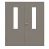 HUGA Doppelflügeltür Taupe Lack Basic mit Lichtausschnitt LA-4 mittig mit Zarge