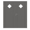 HÖRMANN Doppelflügeltür Groove 16 Staubgrau RAL 7037 Lack DesignLine mit Lichtausschnitt LA 6 Raute mit Zarge