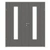 HÖRMANN Doppelflügeltür Groove 20 Staubgrau RAL 7037 Lack DesignLine mit Lichtausschnitt LA 24 mittig mit Zarge