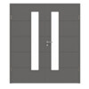 HÖRMANN Doppelflügeltür Groove 27 Staubgrau RAL 7037 Lack DesignLine mit Lichtausschnitt LA 24 schlossseitig mit Zarge