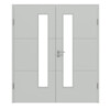 HÖRMANN Doppelflügeltür Groove 31 Grau RAL 7035 Lack DesignLine mit Lichtausschnitt LA 24 schlossseitig mit Zarge