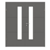 HÖRMANN Doppelflügeltür Groove 31 Staubgrau RAL 7037 Lack DesignLine mit Lichtausschnitt LA 24 schlossseitig mit Zarge
