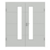 HÖRMANN Doppelflügeltür Groove 34 Grau RAL 7035 Lack DesignLine mit Lichtausschnitt LA 24 schlossseitig mit Zarge