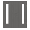 HÖRMANN Doppelflügeltür Groove 44 Staubgrau RAL 7037 Lack DesignLine mit Lichtausschnitt LA 24 bandseitig mit Zarge