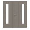 HÖRMANN Doppelflügeltür Groove 85 Taupe RAL 7048 Lack DesignLine mit Lichtausschnitt LA 24 bandseitig mit Zarge