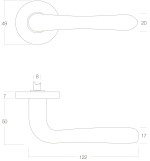 Technische Zeichnung INTERSTEEL Türgriff Saturnus Messing lackiert Rundrosette
