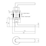 technische Zeichnung von INTERSTEEL Türgriff Sora Messing matt Titan PVD Rundrosette