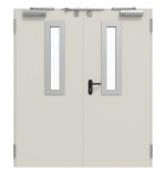 Frontansicht von TECKENTRUP Außentür-Set 2-flg. Stahl mit Feuerschutzfunktion EI2 30-C5-SA 62-2 mit Rechteckverglasung Ausschnitt 1 inkl. Blockzarge