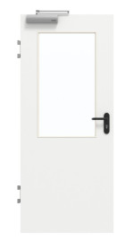 Frontansicht von GARANT Brandschutztür T30 Designer White D354-60 Resopal mit Lichtausschnitt LA-6