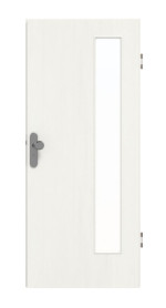 Frontansicht von GARANT Wohnungseingangstür Authentic Bianco CePaL mit Lichtausschnitt LA-4 bandseitig