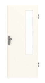 Frontansicht von GARANT Wohnungseingangstür 0105-60 Pearl White CePaL mit Lichtausschnitt LA-5 bandseitig
