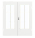Frontansicht von GARANT Doppelflügeltür inkl. Zarge D354-60 Designer White Resopal mit Lichtausschnitt LA-DIN Sprosse SP4
