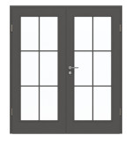 Frontansicht von GARANT Doppelflügeltür inkl. Zarge 10622-60 Ebony CPL mit Lichtausschnitt LA-3 Sprosse SP4