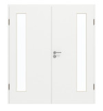 Frontansicht von GARANT Doppelflügeltür inkl. Zarge D354-60 Designer White Resopal mit Lichtausschnitt LA-4 bandseitig