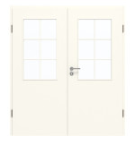 Frontansicht von GARANT Doppelflügeltür inkl. Zarge 0105-60 Pearl White CPL mit Lichtausschnitt LA-6 Sprosse SP4