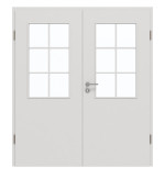 Frontansicht von GARANT Doppelflügeltür inkl. Zarge 0160-60 Silver Grey CPL mit Lichtausschnitt LA-6 Sprosse SP4