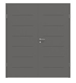 Frontansicht von HÖRMANN Doppelflügeltür Groove 11 Staubgrau RAL 7037 Lack DesignLine mit Zarge