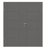 Frontansicht von HÖRMANN Doppelflügeltür Groove 13 Staubgrau RAL 7037 Lack DesignLine mit Zarge