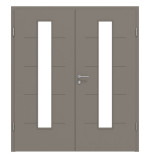 Frontansicht von Groove 14 LA 24 mittig ProLine Lack Taupe RAL 7048 Doppelflügeltür inkl. Zarge - Hörmann