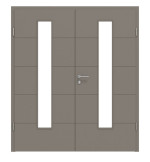 Frontansicht von Groove 15 LA 24 mittig ProLine Lack Taupe RAL 7048 Doppelflügeltür inkl. Zarge - Hörmann