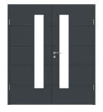 Frontansicht von Groove 15 LA 24 schlossseitig ProLine Lack Anthrazit RAL 7016 Doppelflügeltür inkl. Zarge - Hörmann