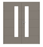 Frontansicht von Groove 15 LA 24 schlossseitig ProLine Lack Taupe RAL 7048 Doppelflügeltür inkl. Zarge - Hörmann