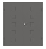 Frontansicht von HÖRMANN Doppelflügeltür Groove 19 Staubgrau RAL 7037 Lack DesignLine mit Zarge