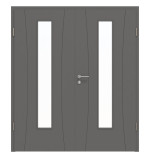 Frontansicht von HÖRMANN Doppelflügeltür Groove 20 Staubgrau RAL 7037 Lack DesignLine mit Lichtausschnitt LA 24 mittig mit Zarge