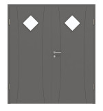 Frontansicht von HÖRMANN Doppelflügeltür Groove 20 Staubgrau RAL 7037 Lack DesignLine mit Lichtausschnitt LA 6 Raute mit Zarge