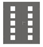 Frontansicht von HÖRMANN Doppelflügeltür Groove 23 Staubgrau RAL 7037 Lack DesignLine mit Lichtausschnitt LA 5 mit Zarge