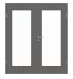 Frontansicht von HÖRMANN Doppelflügeltür Groove 23 Staubgrau RAL 7037 Lack DesignLine mit Lichtausschnitt LA 8 mit Zarge