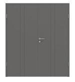 Frontansicht von HÖRMANN Doppelflügeltür Groove 23 Staubgrau RAL 7037 Lack DesignLine mit Zarge