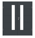 Frontansicht von Groove 27 LA 24 schlossseitig ProLine Lack Anthrazit RAL 7016 Doppelflügeltür inkl. Zarge - Hörmann