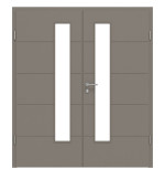 Frontansicht von Groove 27 LA 24 schlossseitig ProLine Lack Taupe RAL 7048 Doppelflügeltür inkl. Zarge - Hörmann